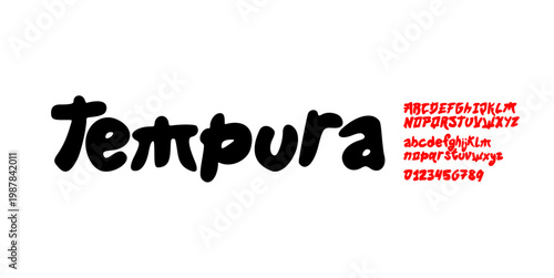 Creative Hand Drawn Font Uppercase Lowercase Number. Elegant Rounded Brush Typography. Playful Japanese Inspired Lettering. Decorative serif modern vintage fashion vector illustration.