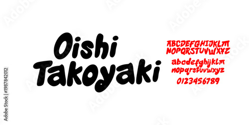 Elegant Hand Drawn Font Uppercase Lowercase Number. Rounded Brush Typography with Japanese Inspired Style. Playful Friendly Lettering. Decorative serif vintage modern concept vector illustration.