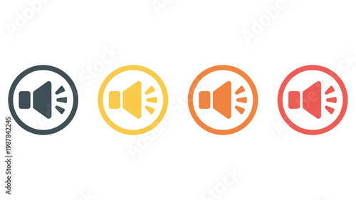 Horn Klaxon Icon Round Sign Alert Warning Signal Sound Vehicle Alarm Vector Illustration Set Isolated Background