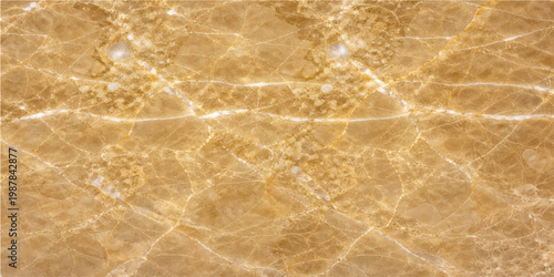 A close-up view of elegant marble, exhibiting intricate patterns and veins in shades of gold and beige. 