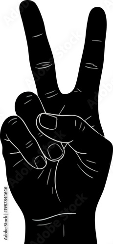 Black hand silhouette showing victory and peace sign