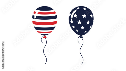 Patriotic party balloons decorated with red white and blue stars and stripes patterns representing the flag of the United States.