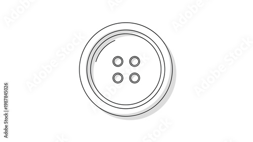 Simple white four hole sewing button with a grey shadow in a clean minimalist style for fashion and tailoring concepts.