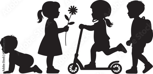 Vector silhouette of children. 2