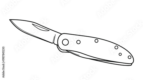 Classic folding pocket knife is presented in a clean black and white outline illustration style, showing the blade and handle details.