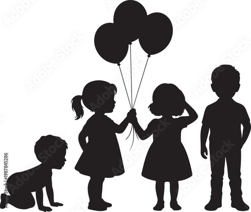 Vector silhouette of children.