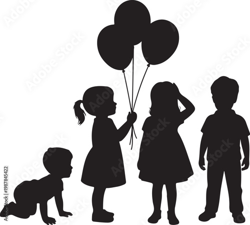 Vector silhouette of children.