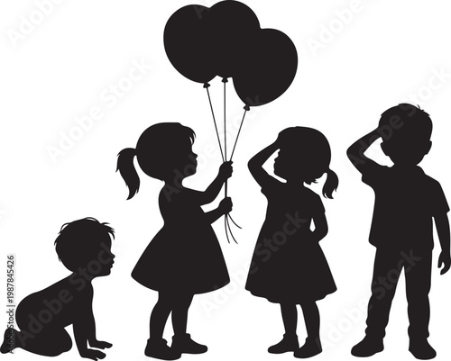 Vector silhouette of children.