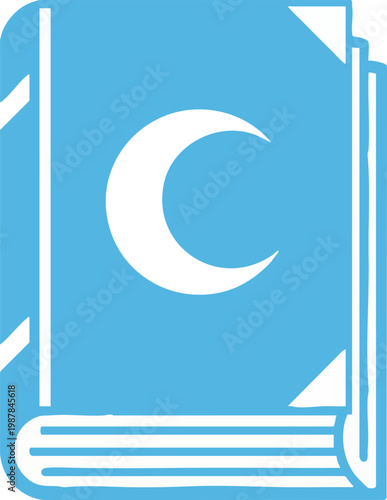 Blue Book Icon with Crescent Moon Symbol on Cover