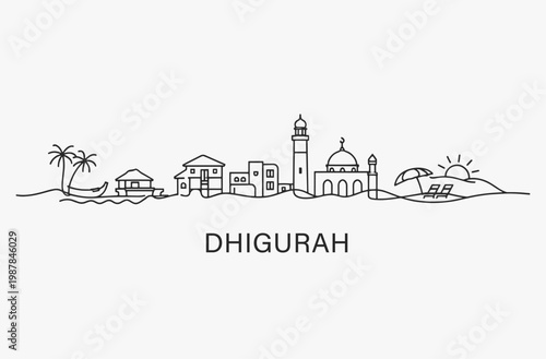 Flat Design one line without breaking the Dhigurah city
