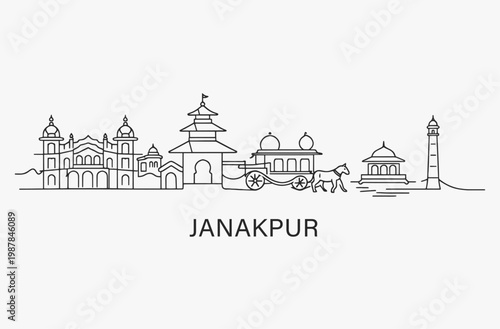 Flat Design one line without breaking the Janakpur city