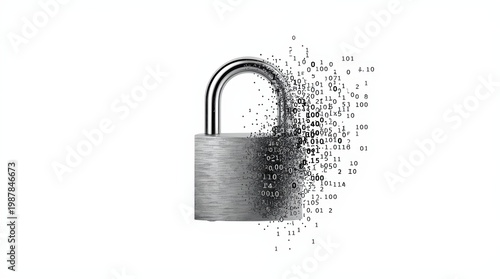 Digital security lock symbolizing encrypted data protection and cybersecurity measures isolated on white background