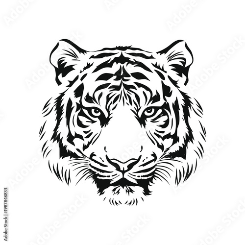 Black and white tiger face illustration hand drawn vector art