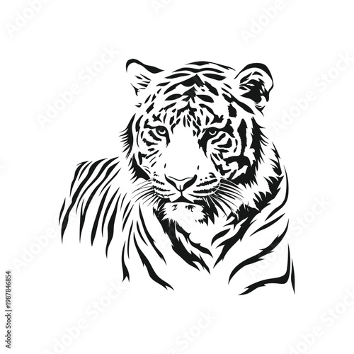 Black and white tiger face illustration hand drawn vector art