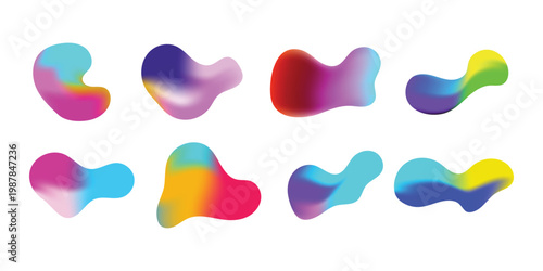 Abstract fluid shapes in vibrant colors resembling organic forms and flowing gradients