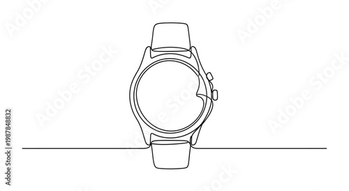 Minimalist Line Art Drawing of a Modern Smartwatch on a White Background