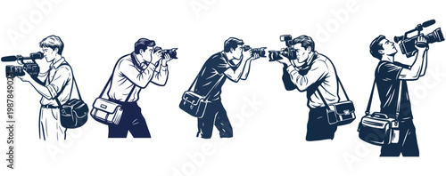 Set of Professional Photographers and Videographers Vector Illustrations