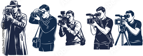 Vintage Style Photographers and Videographers Illustration Set