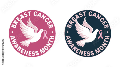 Breast Cancer Awareness Month circular graphics featuring a dove holding a pink ribbon
