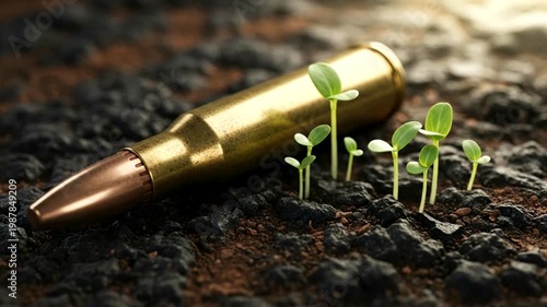 Bullet and Green Seedlings Growing Together.