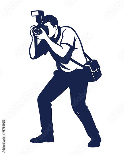 Minimalist Vector Illustration of a Professional Photographer with DSLR Camera