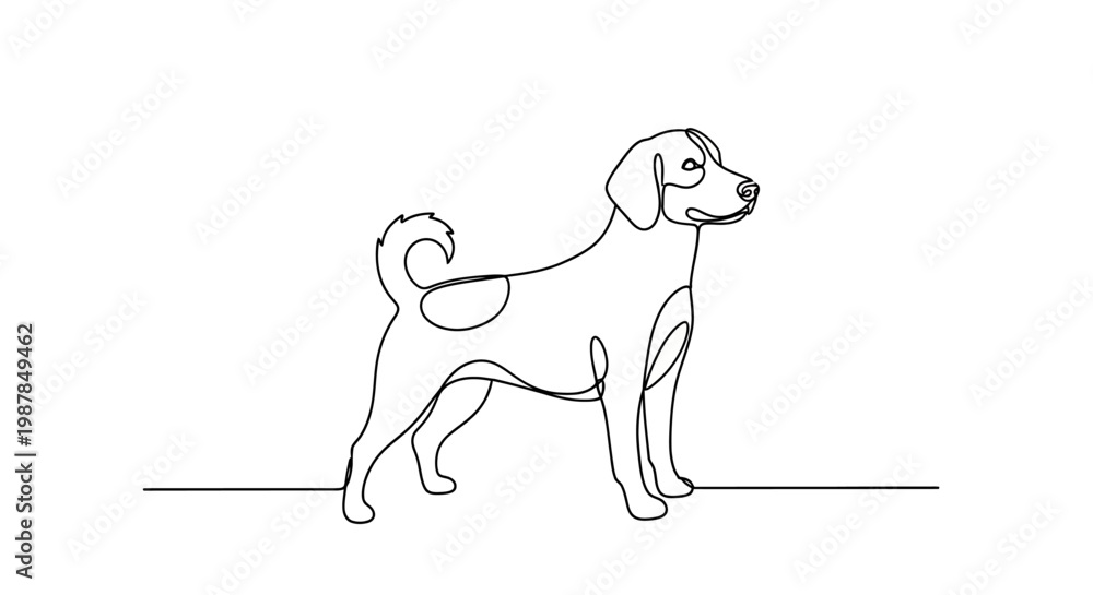 Fototapeta premium Minimalist Line Art Dog Standing, Single Continuous Line Drawing, Adorable Pet Portrait
