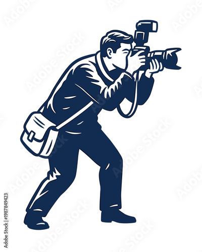 Retro Illustration of a Professional Photographer Taking a Photo