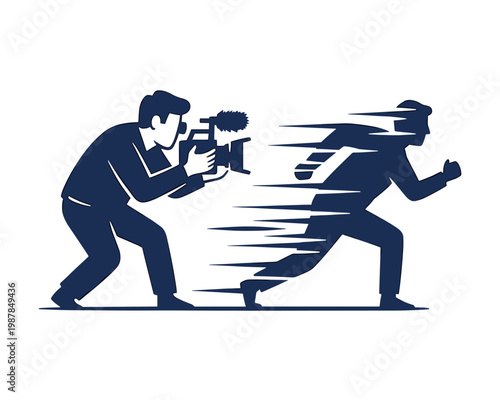 Cameraman Chasing and Filming a Running Person Silhouette Illustration