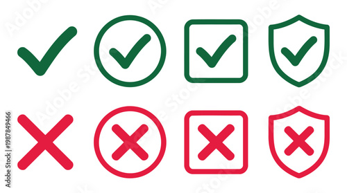 Check mark and cross mark icon set for approval and rejection symbols.