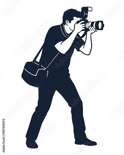 Professional Photographer Silhouette with Camera and Flash Gear