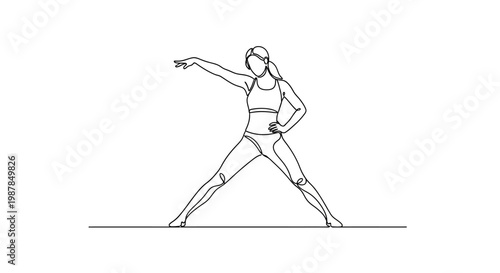 Woman doing exercise, one line drawing, fitness, healthy lifestyle, active woman