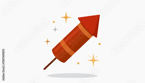 Vibrant flat design firecracker icon, depicting a simple cylindrical shape with festive sparkles for celebration