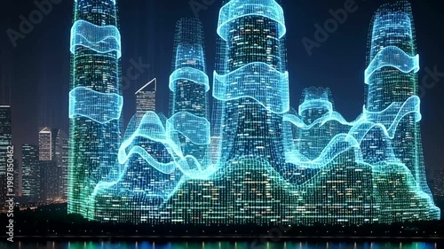 Futuristic Cityscape with Neon Blue Illumination.