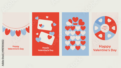 Charming Valentine's Day card designs featuring playful heart motifs in a minimalist, modern aesthetic
