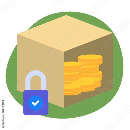Lock money security illustration with safe and coins
