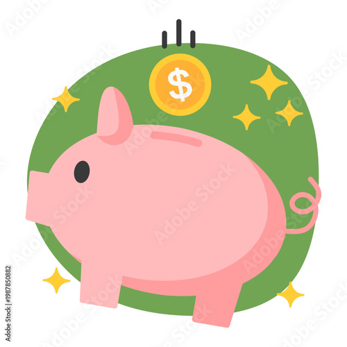 Piggy bank savings illustration with falling coins