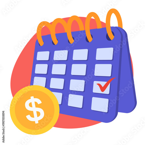 Saving calendar plan illustration with checklist and coins