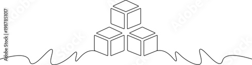 A minimalist line drawing of three stacked cubes on wavy terrain