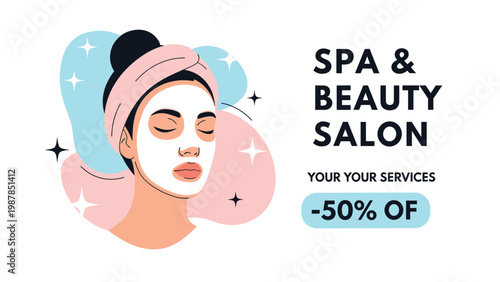 Beautiful young woman enjoys a relaxing skincare treatment with a white facial mask at a professional spa and beauty salon.