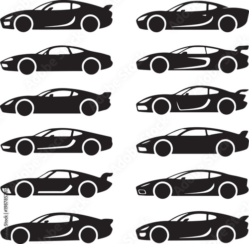 Black silhouette of race cars. Sports symbols isolated