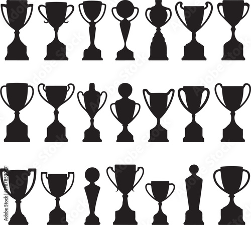 Black silhouettes of trophy cup, vector illustration