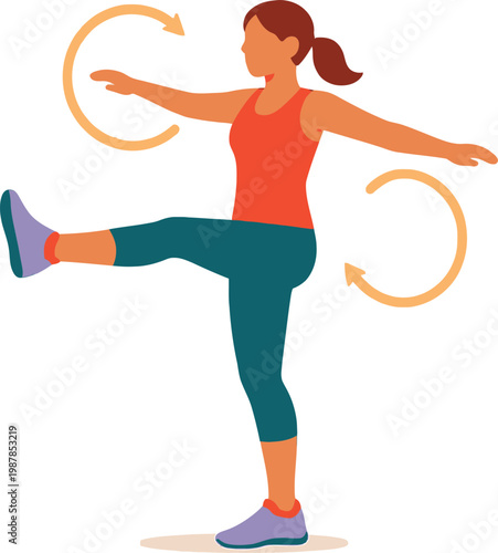 Woman Balancing Leg Stretch and Rotation Fitness Exercise