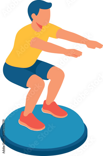 Man Performing Squats on Balance Ball for Core Stability Training