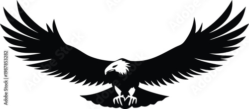 Eagle silhouette spreading wings vector illustration for mascot emblem and wildlife design concept.