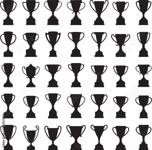 Black silhouettes of trophy cup, vector illustration