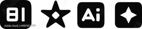 collection of black square icons. different geometric shapes and letters inside. transparent background.