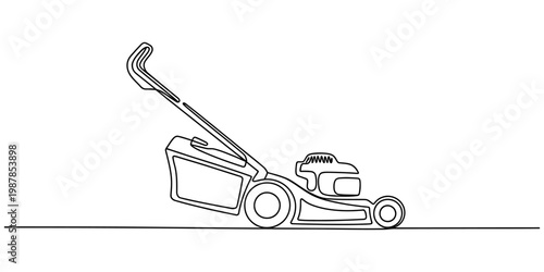 continuous one line drawing lawn mower isolated on white background agricultural machine equipment illustration