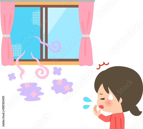 開けた窓から入ってくる香料臭と驚く女性