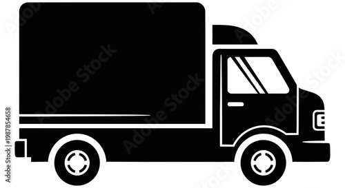 Minimalist black silhouette icon of a sturdy delivery moving truck