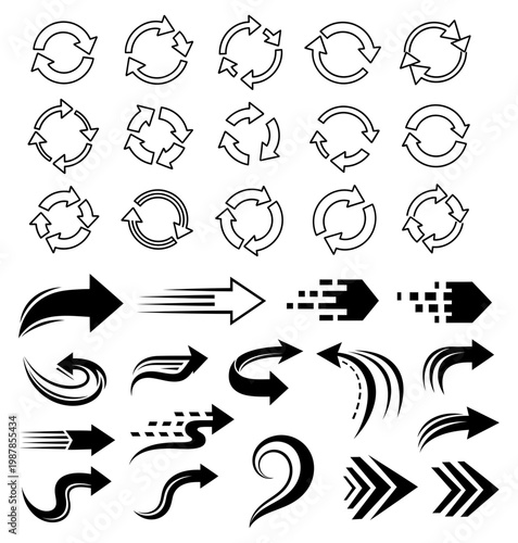 Collection of various black arrow icons with different artistic shapes